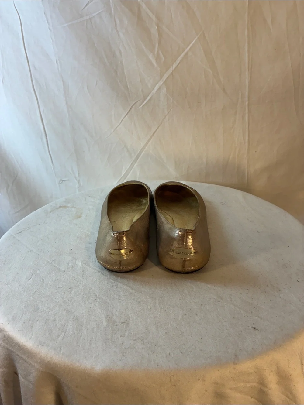 Stunning Jimmy Choo Metallic tan-blush-Gold leather Glitter Cap-Toe Flats